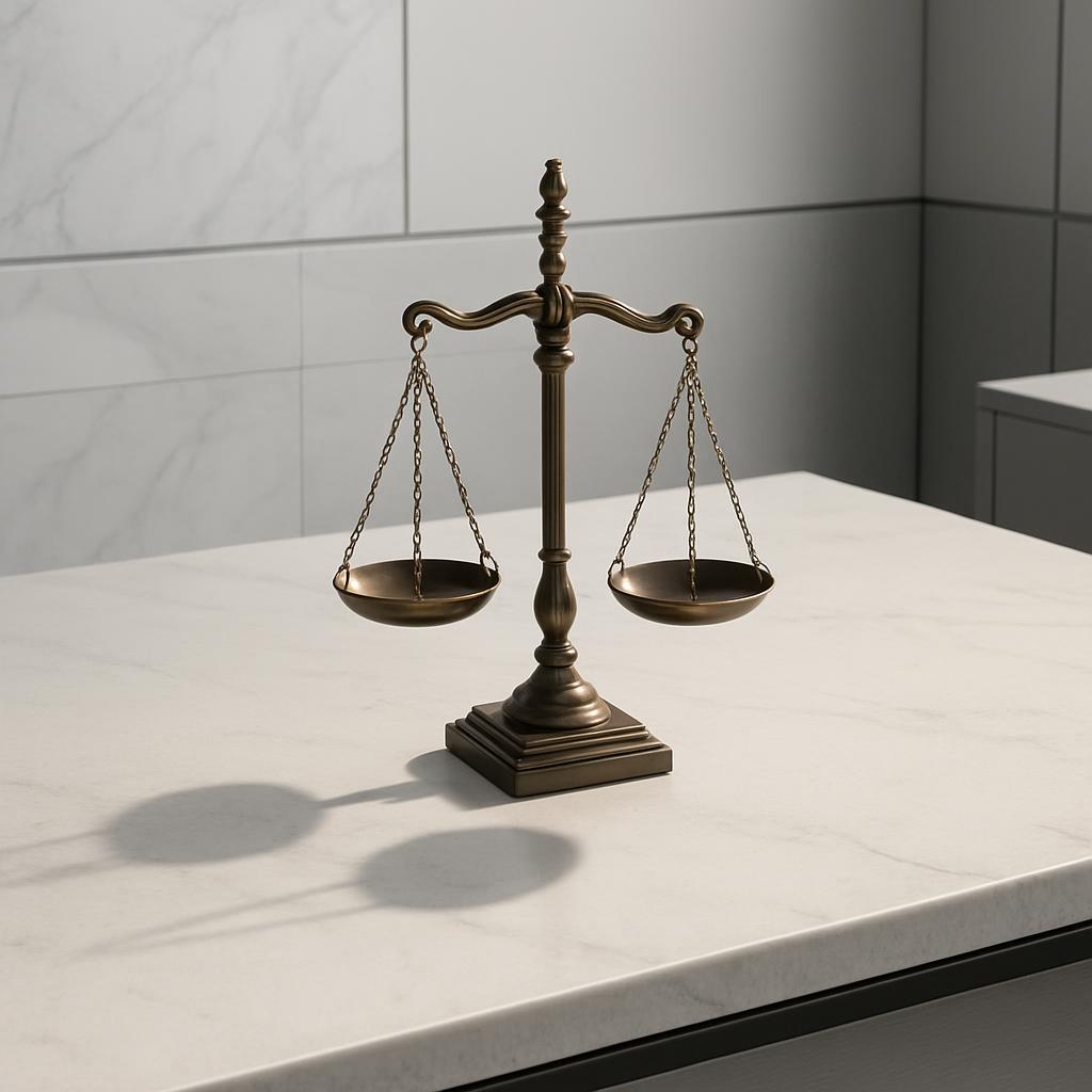 The image presents a piece of office furniture situated in what appears to be a back room of an office or law firm, likely...